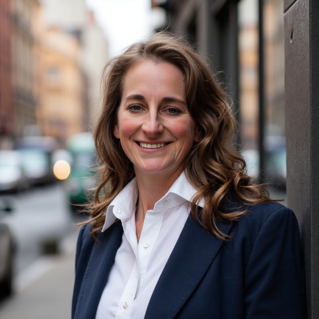 City with white shirt blue blazzer